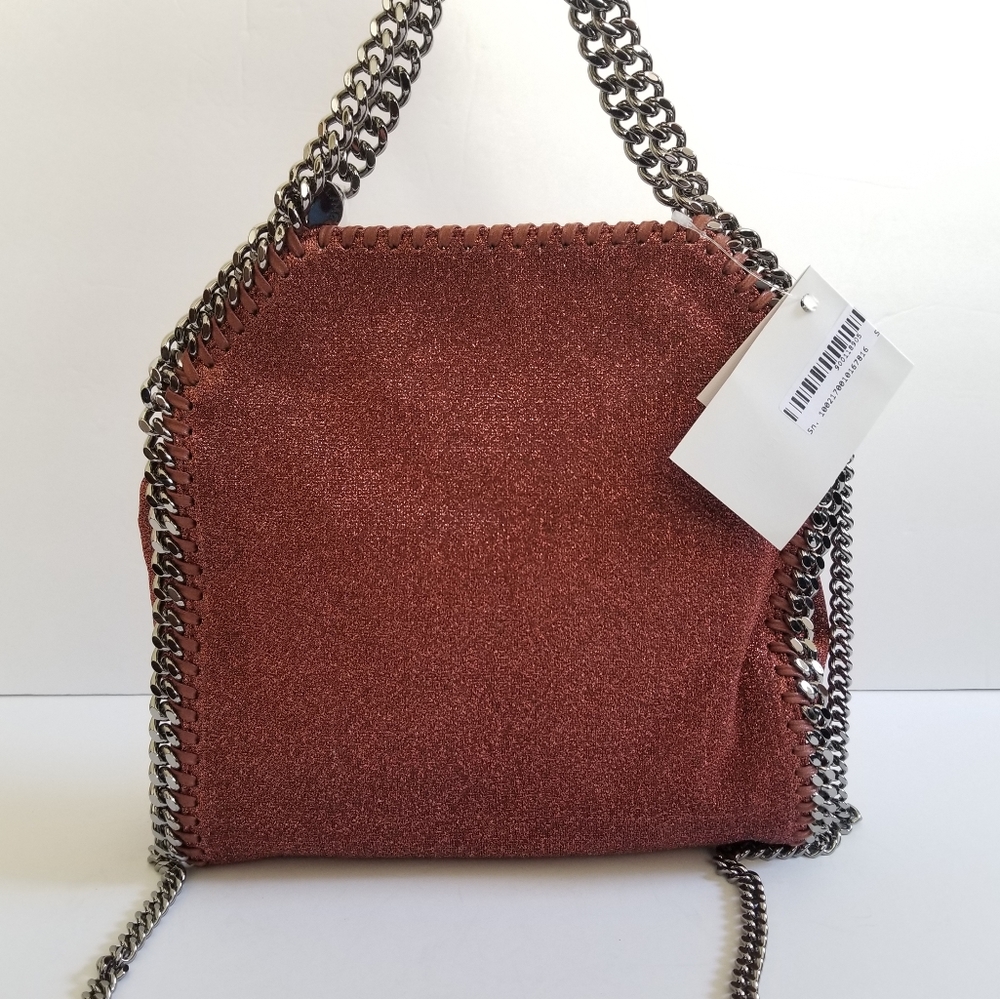 Stella McCartney Lurex Falabella Three Chain Crossbody Bag Rust